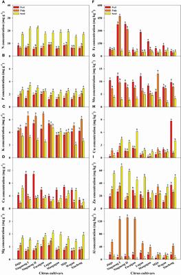Fruit quality assessment based on mineral elements and juice properties in nine citrus cultivars